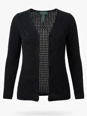 Lauren Ralph Lauren Black Open-Knit V-Neck Cardigan